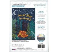 Dimensions Counted Cross Stitch Kit Nighttime Camping Adventure 5" x 7", 14-count Navy Aida, 4 pcs