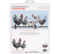 Dimensions Black and White Hens Counted Cross Stitch Kit, 14 Ct. Light Blue Aida Cloth, Finished Project 16" x 8", Multicolor 4 Piece