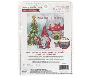 Dimensions - Counted Cross Stitch Kit - Gnome for The Holidays - 70-09002 - Arts and Crafts for Adults - 14 Count Aida - 6 x 6 inch