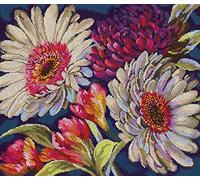 Dimensions Fabulous Florals Gold Collection Counted Cross Stitch Kit, 14 Ct. Navy Aida, Finished Project 14" x 12", Multicolor 4 Piece