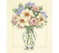 DIMENSIONS 35228 Flowers in Tall VASE, White, Pink, Green, Purple