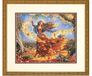 Dimensions Gold 16ct Counted Cross Stitch Fall Fairy Size: 35 x 30cm Grey Aida