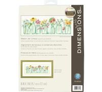 Dimensions - Counted Cross Stitch Kit - Mason Jar Lineup - 70-35310 - Arts and Crafts for Adults - 14 Count Aida - 18 x 7 inch