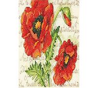Dimensions Poppy Pair, Cotton, Ivory,Beige,Red, 7 x 5 (17 x 12 cm)