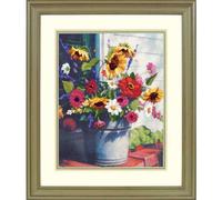 Dimensions stamped satin stitch kit "Bucket Of Flowers", 27,9x35,5cm, DIY