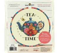 Dimensions Tea Time Counted Cross Stitch Kit for Beginners, 6" Diameter, 6 Piece
