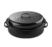 DIMESHY 18Inch Roasting Pan, Enamel on Steel, Black Covered Oval Roaster Pan with Lid, Large Cookware for Turkey, Small Chicken, Roast Baking Pan.