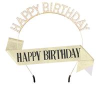 Dimetey Birthday Crowns for Women,Happy Birthday Sash & Tiara for Women Girl,Rhinestone Princess Headband and Accessories (Gold)