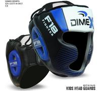 Dimex Kids Boxing Head Guard MMA Muay Thai Martial Arts Headgear Rex Leather CE Approved Chin, Cheek & Ear Protection (Blue)