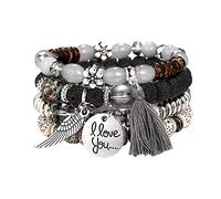 Dimfurke Beaded Bangles Multilayer Sets Stackable Bracelets Strand Bracelets 4 For Women Bracelets Ca0710-58l (Grey, One Size)