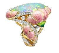 Dimfurke Personalized Enamel Flower Exaggerated Women Painted Ring Jewelry Sunflower Promise Ring (Gold, 9)