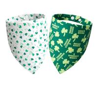 Dimidium St Patricks Day 2-Pack Dog Bandanas - Doggie Kisses Shamrock Wishes & Mini 3-Leaf Shamrock Print, Adjustable Snap Button Irish Holiday Scarf for Extra Large Breeds (75lbs+)