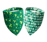 Dimidium St. Patrick's Day Dog Bandanas 2-Pack Cute 3-Leaf Shamrock & Lucky Lettering with Clover Print, Adjustable Snap Button Irish Holiday Costumes Pet Scarf for Medium & Large Breeds (30-75lbs)