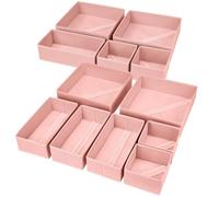 DIMJ 12Pack Pink Foldable Fabric Boxes - Wardrobe and Drawer Organisers with Zipper Bottom, Breathable Material, and Cardboard Reinforcement, Perfect for Clothes, Baby Items, Makeup, Spice Jars, Socks