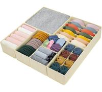 DIMJ 7 Pack Dresser Drawer Organisers, Foldable Storage Box Fabric Wardrobe Storage Organiser Drawer Dividers Storage Cubes for Bras, Socks, Underwear, Ties, Scarves, Cosmetics (Beige)