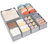 DIMJ 7Pack Clohtes Drawer Organisers - Foldable Wardrobe Storage organiser, Drawer Dividers for Bras, Socks, Bedroom, Office, Kitchen, Speckled Grey