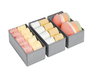 DIMJ Drawer Organiser Clothes - Underwear Organizer Small Sock Organiser Closet Organizers and Storage Box Dresser Organizer,Drawer Dividers for Baby Clothes,Bra,Socks, Belt, Tie, Set of 3,Grey