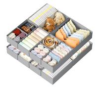 DIMJ Drawer Organisers and Clothes Dividers - 12 Pack Fabric Wardrobe Storage Cubes Foldable Draw Box for Socks, Underwear, Baby Clothing, Ties, Nursery, Bedroom, Chest of Drawers, Grey