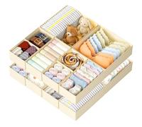 DIMJ Drawer Organisers and Clothes Dividers - 12 Pack Fabric Wardrobe Storage Cubes Foldable Draw Box for Socks, Underwear, Baby Clothing, Ties, Nursery, Bedroom, Chest of Drawers, Beige