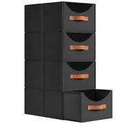 DIMJ Foldable Fabric Storage Drawers, 4-Tier Stackable Closet Organizer with Reinforced Handles, Practical Opening Design for Home and Office, 13.8"x9.8"x6.7", Black
