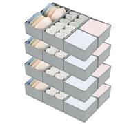 DIMJ Set of 16 Drawer Organizers for Clothing, Dresser Organisers, Fabric Closet Organisers and Storage, Drawer Dividers for Baby Clothes, Socks, Belt, Ties, Grey