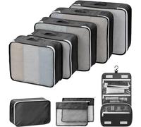 DIMJ Set of 9 Packing Cubes Suitcase Organiser - 9 Set Packing Cubes Travel Organizer Foldable Luggage Organiser Bags, Travel Essentials with Shoe Bag & Hanging Toiletry Bag, Black