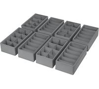 DIMJ Sock Organisers - Foldable Drawer Storage Organiser with Multi Compartments for Socks, Bras, and Clothes - Non-Woven Storage Boxes, Set of 8, 30×15×9cm, Deep Grey
