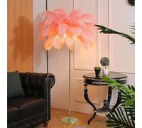 Dimmable 1.6m Tall Gold Standing Lamp with Real Ostrich Feathers Pink Stylish Living Room & Bedroom Decor Elegant Lighting for Home 3 Color Options Available