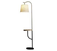 Dimmable 12W LED Floor Lamp with Remote Control USB Port Marble Base Adjustable Color Temperatures Stylish Black Standing Light with Wood Shelves for Living Room Bedroom Office