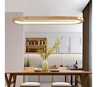 Dimmable 40W LED Pendant Light Oak Wooden Kitchen Island Lighting Height Adjustable Wood Hanging Ceiling Light Acrylic Lampshade Oval & Rectangular Ceiling Lamp for Living Dining Room