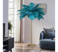 Dimmable 66.9in LED Feather Floor Lamp - Elegant Blue Ostrich Feather Standing Light for Modern Home Decor, Living Room, Bedroom, & Party Ambience