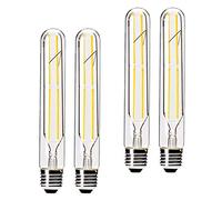 Dimmable 6W Tubular LED Bulbs, 3000K Warm White,Edison Style Filament Light Bulb, T10 Vintage Bulb 60 Watt Equivalent, E26 Medium Base 550LM,Clear Glass Cover, 7.3in(185mm),4-Pack