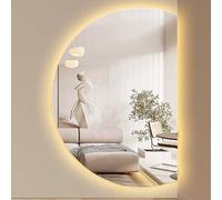 Dimmable Anti-Fog Bathroom Mirror 51" Round LED Backlit Semi-Circle Wall Mirror 3 Color Settings Modern Stylish Design for Contemporary Bathrooms