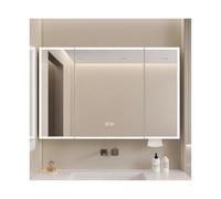 Dimmable Anti-Fog Bathroom Mirror with Wall-Mounted Storage Cabinet, Stylish Milk Coffee Finish, Perfect for Bathroom, Laundry & Living Room (90x70x13CM)