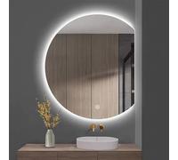 Dimmable Anti-Fog Wall Mirror 36-Inch Semi-Circle Bathroom Mirror Frameless Touch Switch Available in 70/80/90cm Three Color LED Lighting Perfect for Vanity Use