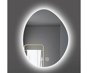 Dimmable Backlit LED Bathroom Mirror Irregular Teardrop Shape Anti-Fog Frameless Vanity Makeup Mirror with Smart Touch Switch HD Explosion-Proof 50x70cm