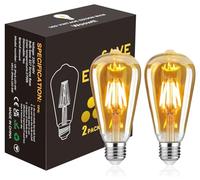 Dimmable E27 LED Edison Style Bulb, ST64 Vintage Filament Style LED Light Bulb 6W, 2700K Warm White E27 Screw LED Bulb, Decorative Amber Glass LED Lamp, 600LM Modern LED Glow for Home, Cafe, 2 Pack