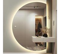 Dimmable Frameless Full Length Mirror 35 x 51 in Backlit Half Circle Anti-Fog Vanity Mirror with Smart Touch Control for Bathroom Decor