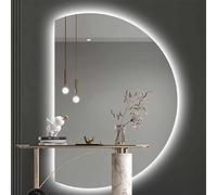 Dimmable Full Length Mirror 43/47inch for Entryway Half Moon AntiFog Bathroom Backlit Lighted 3 Color LED Touch Control Wall Mounted Large Semicircle Makeup Mirror(Left cut,70x (Left Cut 70x110cm