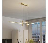 Dimmable Gold LED Pendant Light for Kitchen Island Modern Linear Chandelier Ceiling Fixture Stylish Lighting Decor for Dining Table and Home Interiors