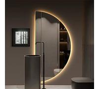 Dimmable Half Moon LED Bathroom Mirror Anti-Fog Wall Mirror with 3 Color Lights Stylish Home Decor for Entryways 50x100CM (Left Cut 40x80CM/32x16IN)