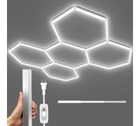Dimmable Hexagon LED Lights:3 Levels Dimmable,24 Pack 192W Hexagon Lights and 5 Honeycombs Super Bright Car Detailing LED Shop Light for Warehouse