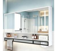 Dimmable Illuminated Bathroom Mirror Cabinets, Vanity Mirror Medicine Cabinet With Storage, with Defogger Touch Switch Three Door,White,70cm