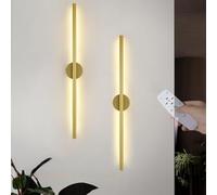 Dimmable Indoor LED Wall Lamps with Remote Control USB Rechargeable Touch Lights Wireless 350° Rotating Sconces for Bedroom Living Room Corridor Gold Round 2 Packs