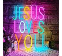 Dimmable "Jesus Loves You" Neon Sign - Colorful LED Wall Decor, USB Powered Jesus Light Up Sign for Home Christ Church Wedding Birthday Party