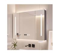 Dimmable Large Mirrored Medicine Cabinet with Triple Doors Stylish Bathroom Mirror Cabinet with Lights Gray 80cm/31.4in for Bathroom & Living Room Storage