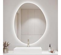 Dimmable LED Backlit Bathroom Mirror 3 Color Touch Control Vani Mirror Modern Asymmetl Wall Mirror (60x80cm/23.6x31.5in) for Slish Bathrooms