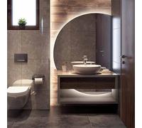 Dimmable LED Backlit HalfMoon Bathroom Mirror 130x88 cm Frameless AntiFog Unique SemiCircle Design Modern Home Decor for Stylish Interiors