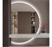 Dimmable LED Bathroom Mirror 3 Color Temperature Settings Frameless Semi-Circle Design 130x90cm Ideal for Bedroom & Vanity Decor Modern Home Lighting.