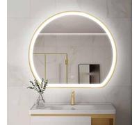 Dimmable LED Bathroom Mirror 35.4"x32.3" Anti-Fog Makeup Mirror Touch Switch Half Circle Wall-Mounted Lighted Mirror for Modern Vanity